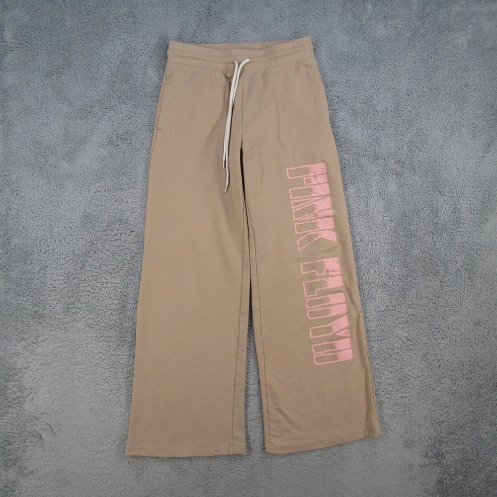 Pink Floyd Womens XS Tan Wide Leg Sweatpants Pink Graphic Band Lounge Pants